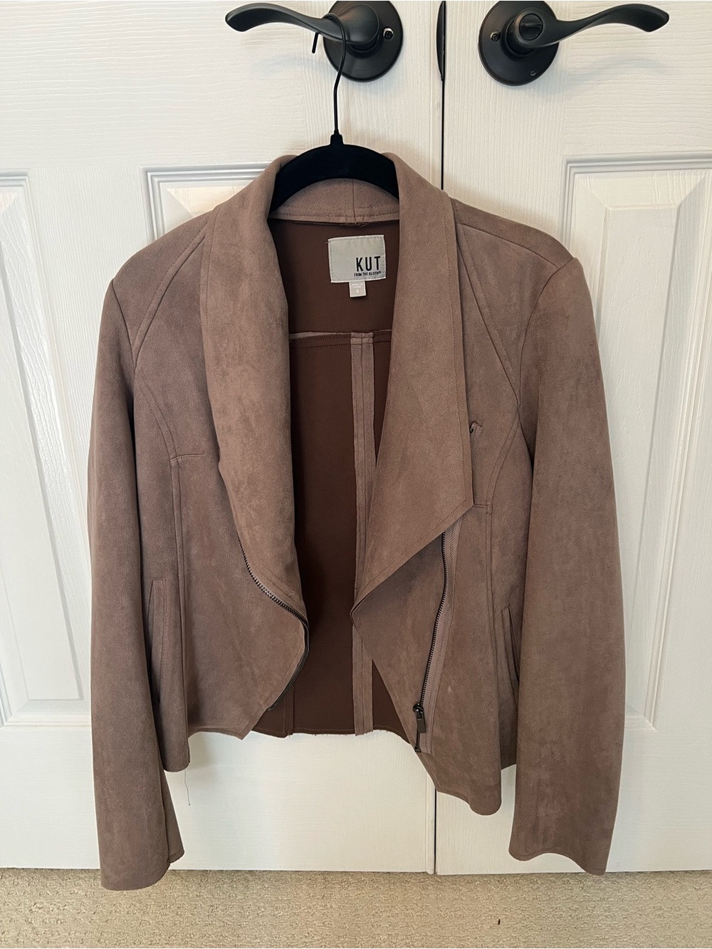 Kut from the Kloth Taupe Suede Open-Front Jacket